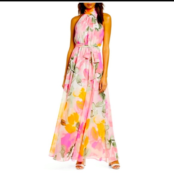NWT Eliza J Floral Maxi Halter Dress - Picture 2 of 4